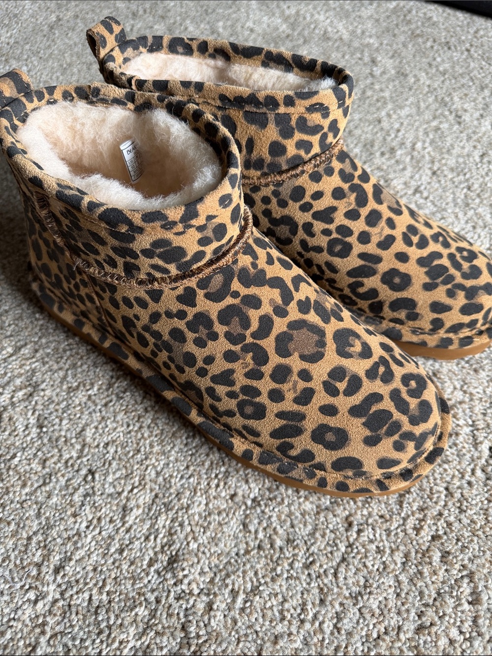 BearPaw Leopard Print Faux-Shearling Slip-On Booties - Brown/Black
